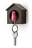 Qualy Ql10091 Schlüsselanhänger mit Schlüsselbrett, Schlüsselahnhänger mit Vogelhaus Braun/Pink