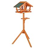 lionto Vogelhaus Futterhaus für Vögel mit wetterfestem Dach und Ständer Futterstation für Vögel Vogelfutterhaus aus Holz Futtersilo für Vögel