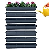 Hossi's Wholesale Blumenkasten mit Wasserspeicher 80cm, 6 Stück, Balkon Pflanzenkasten in Anthrazit mit Untersetzer
