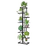 ZZBIQS Blumenständer Metall mit 8 Ebenen, 141cm Blumentreppe Modern Pflanzentreppe für innen und außen Garten Balkon, Blumenregal Mehrstöckig (Dunkelgrau)