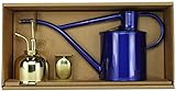 Haws Zimmergießkanne Saphir Blau Metallic 1 L und Pflanzensprüher Messing 300 ml im Geschenk Set