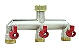GASMIS 3-Wege Wasserverteiler G 3/4', 3-Fach Verteiler aus Messing mit Absperrhähnen, Wasserdurchfluss Regulier und Absperrbar, 1 Stück