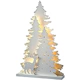 WeRChristmas Baum und Rentier Szene Tisch Weihnachten Dekoration, Holz, 46 cm, weiß