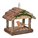 Relaxdays Vogelfutterhaus Holz, zum Aufhängen, HBT: 19 x 22 x 16,5 cm, Garten, Vogelfutterspender für Kleinvögel, Natur