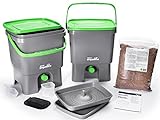 Bokashi Organico 2er Set - 2 x 16 Liter mit Ferment - Innovativer Bio Abfalleimer - Biomülleimer - Komposteimer für Küchenabfälle und Kompost (Grau/Grün)